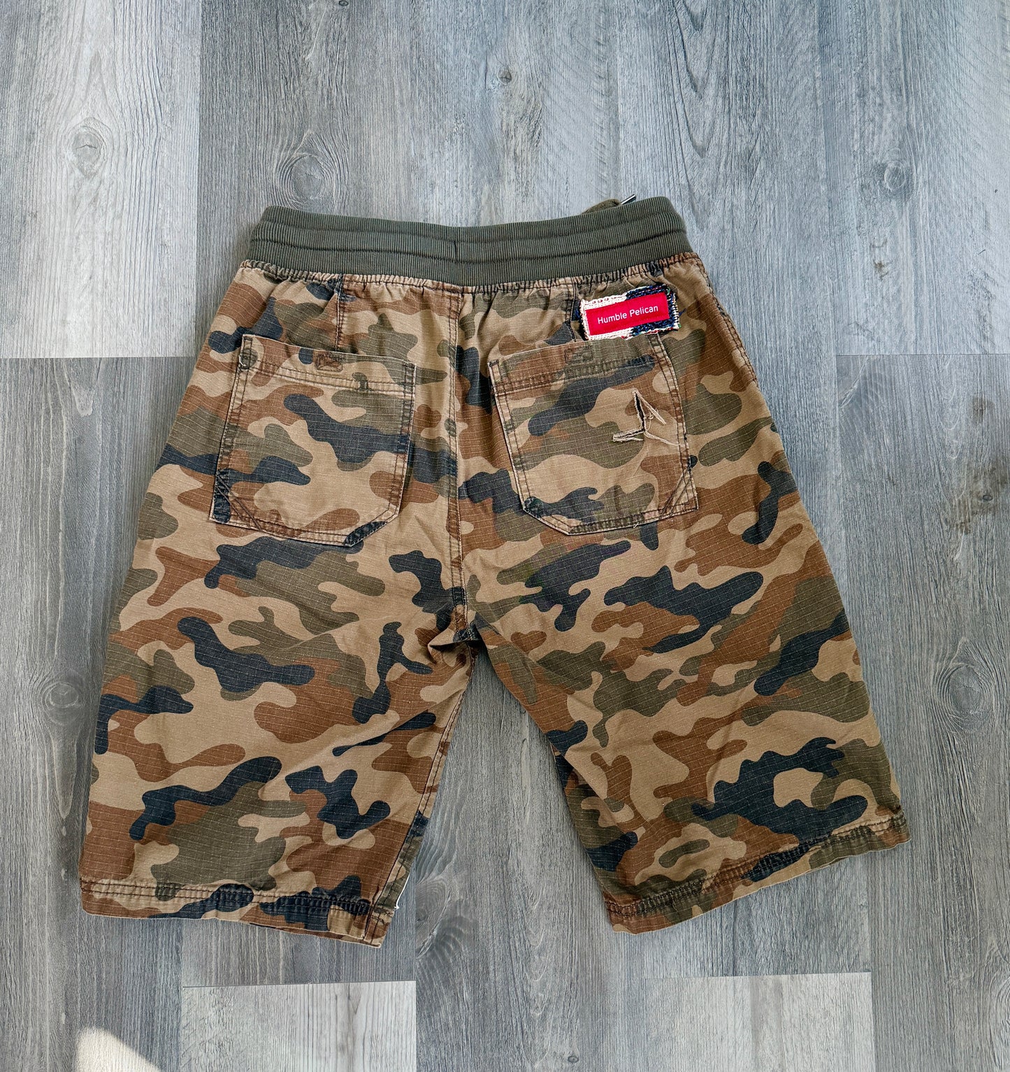 Upcycled Camo Cargo Shorts – Size S (28 Waist)