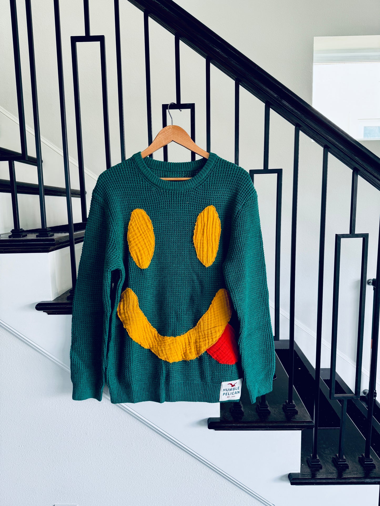 Handmade Smiley Face Sweater (green) - Unisex