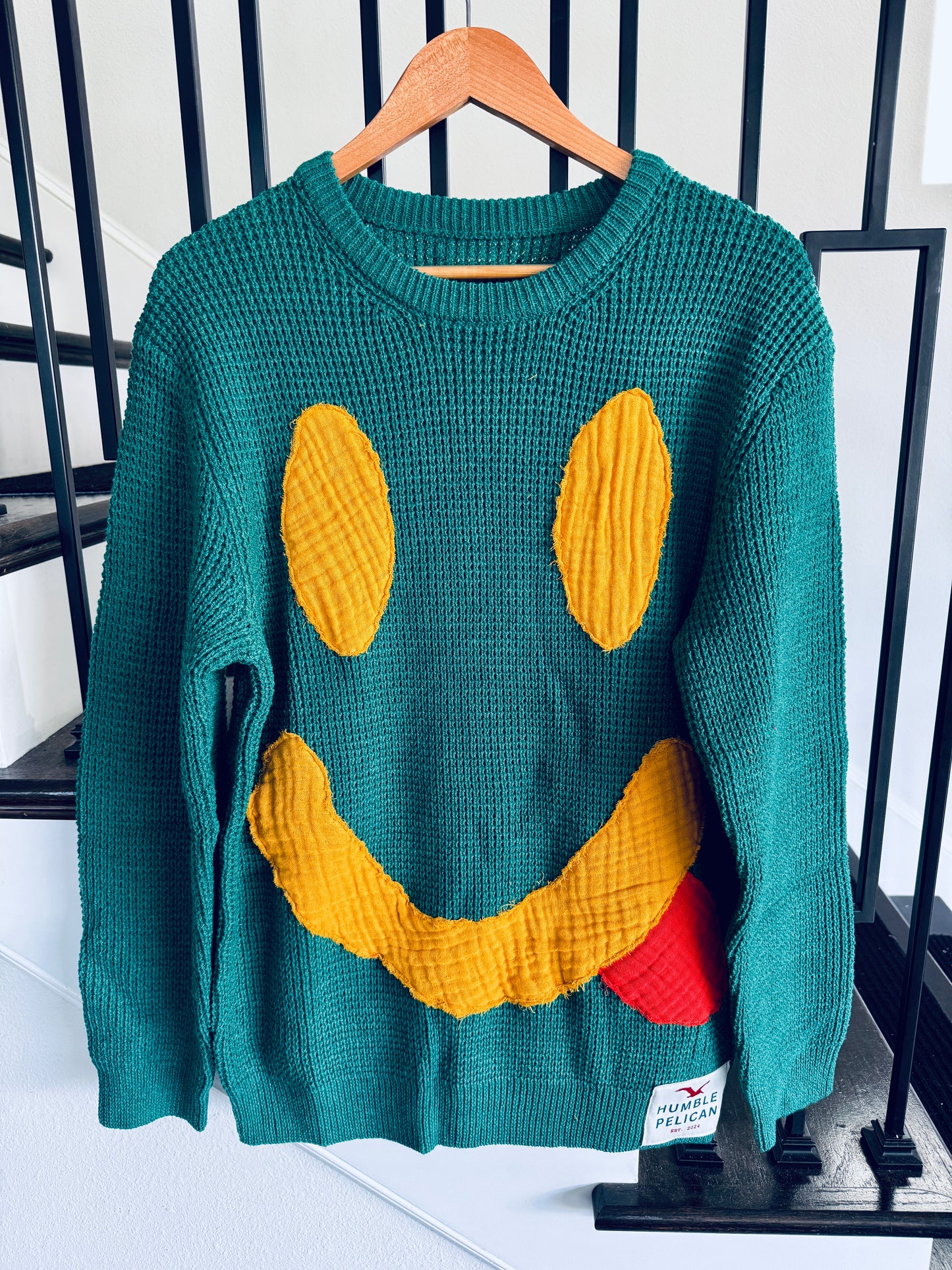 Handmade Smiley Face Sweater (green) - Unisex