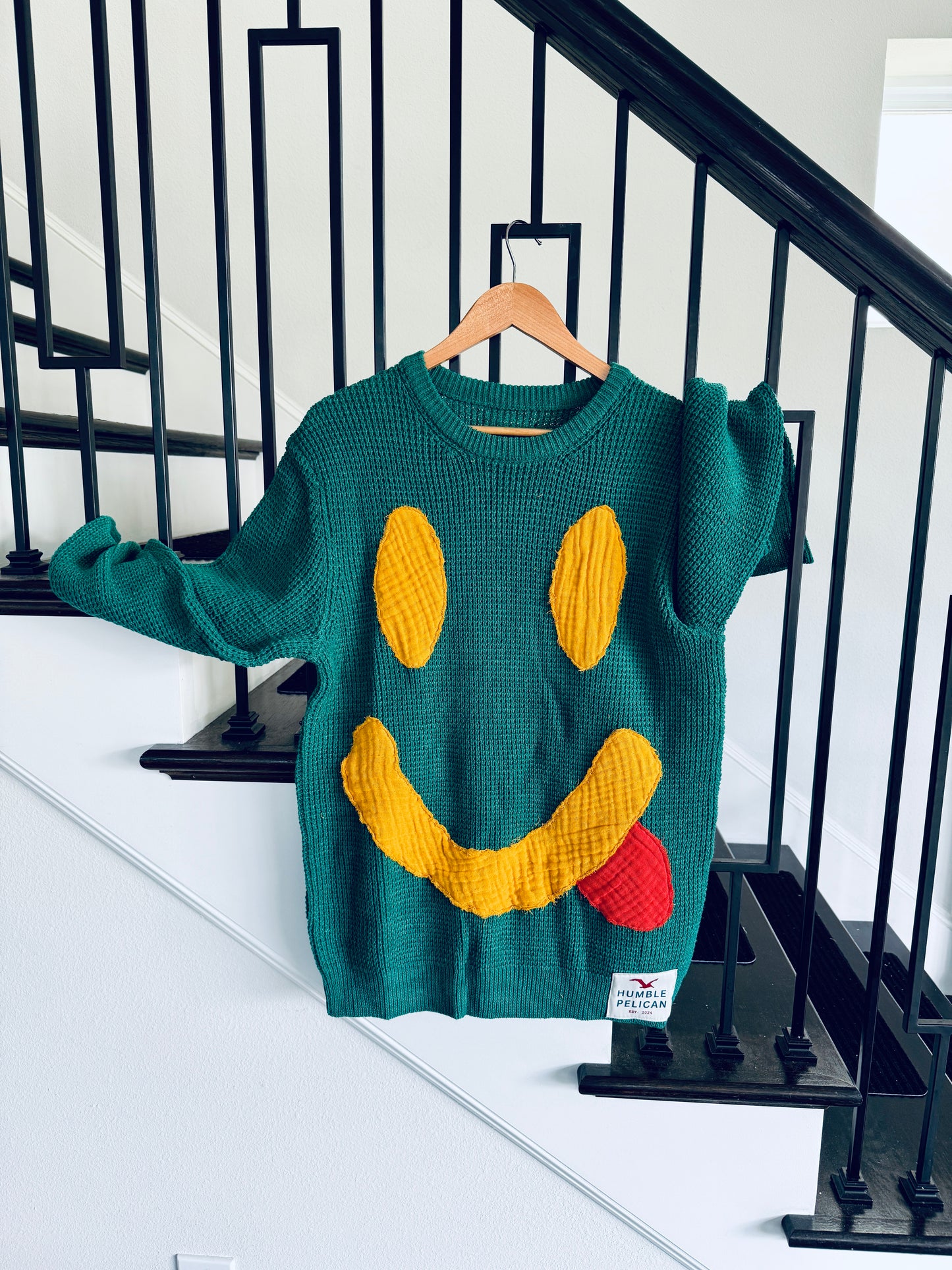 Handmade Smiley Face Sweater (green) - Unisex