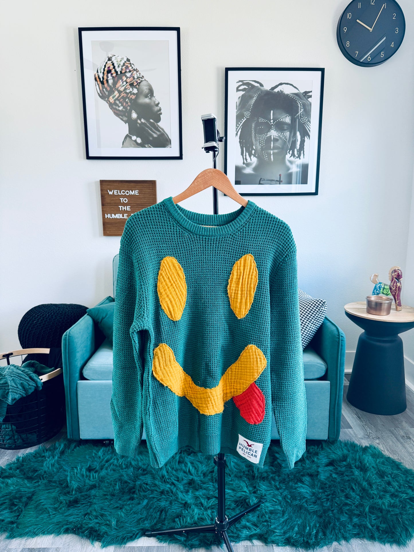 Handmade Smiley Face Sweater (green) - Unisex