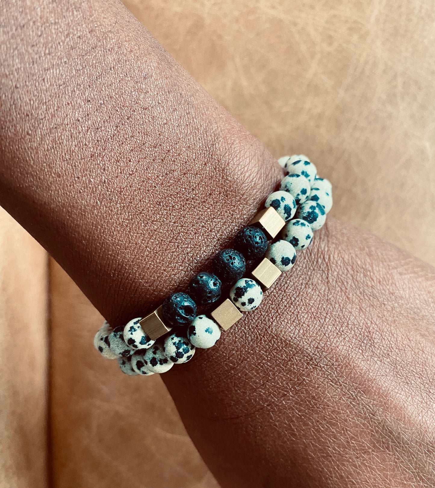 Dalmation Pair stretch beaded bracelet