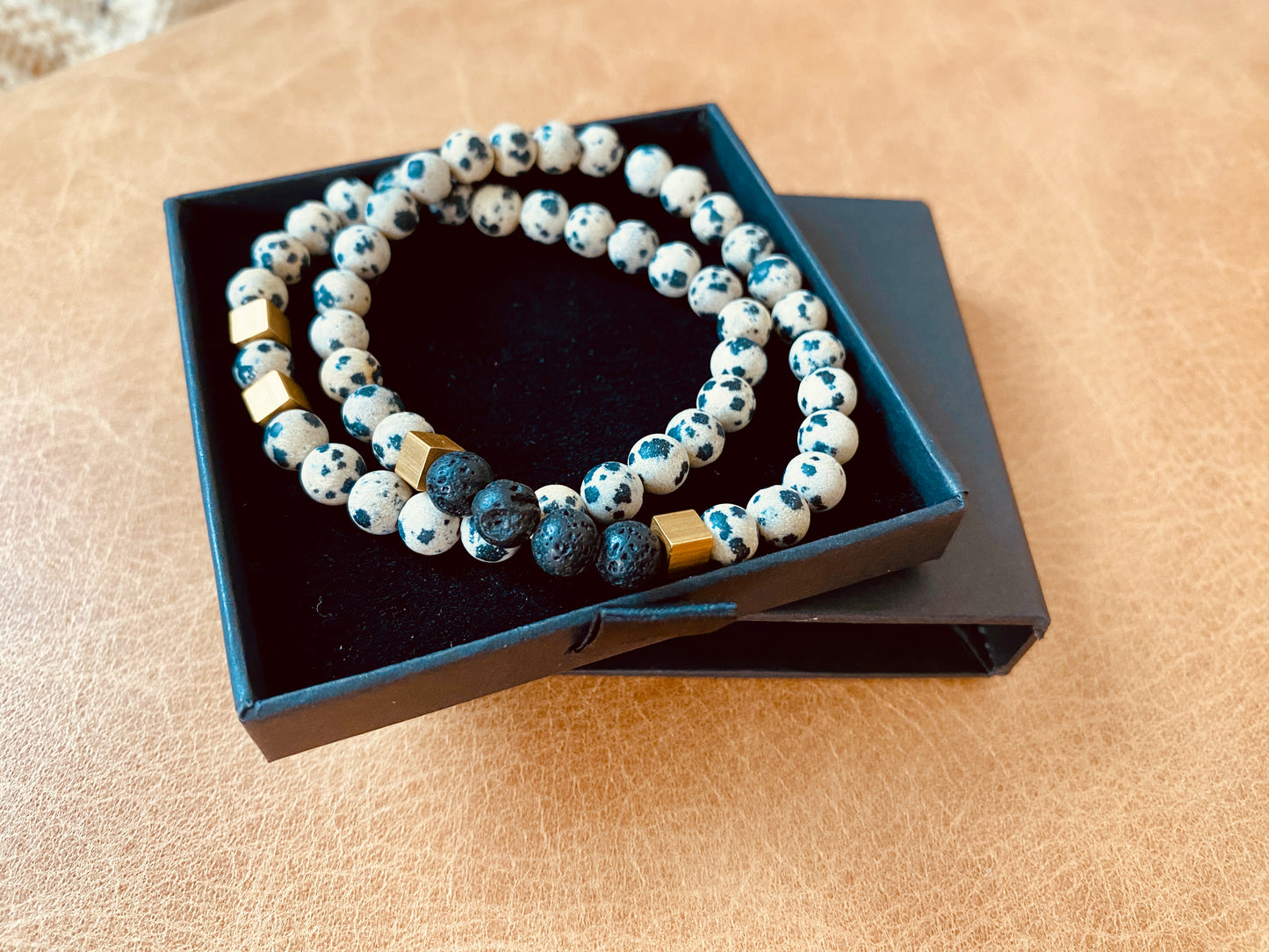 Dalmation Pair stretch beaded bracelet