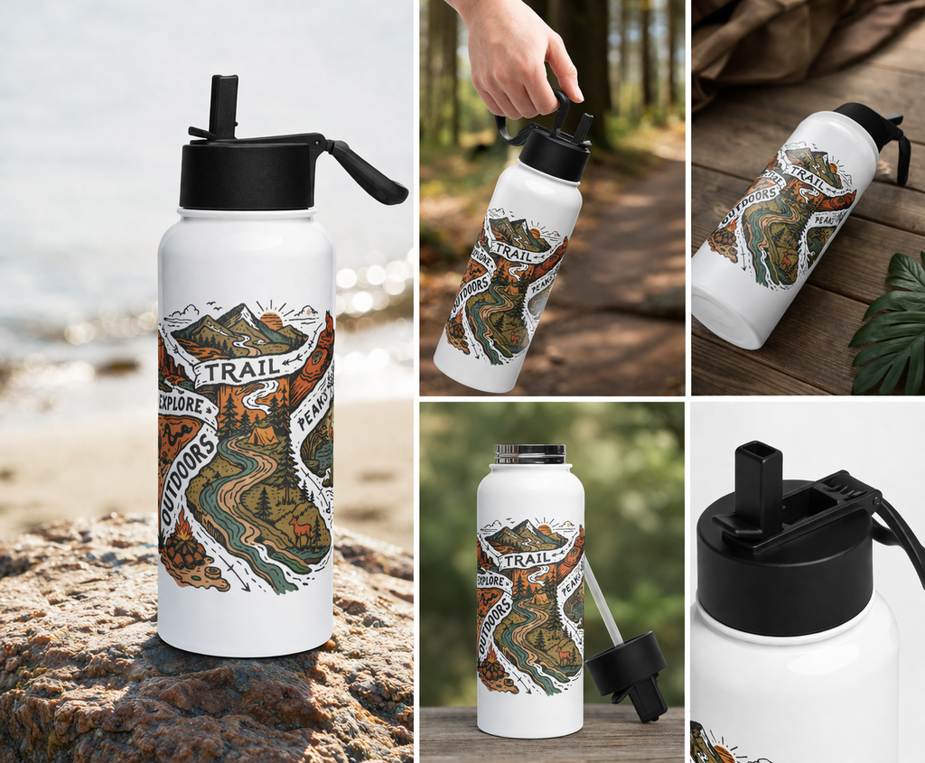 Stainless steel water bottle with a straw lid