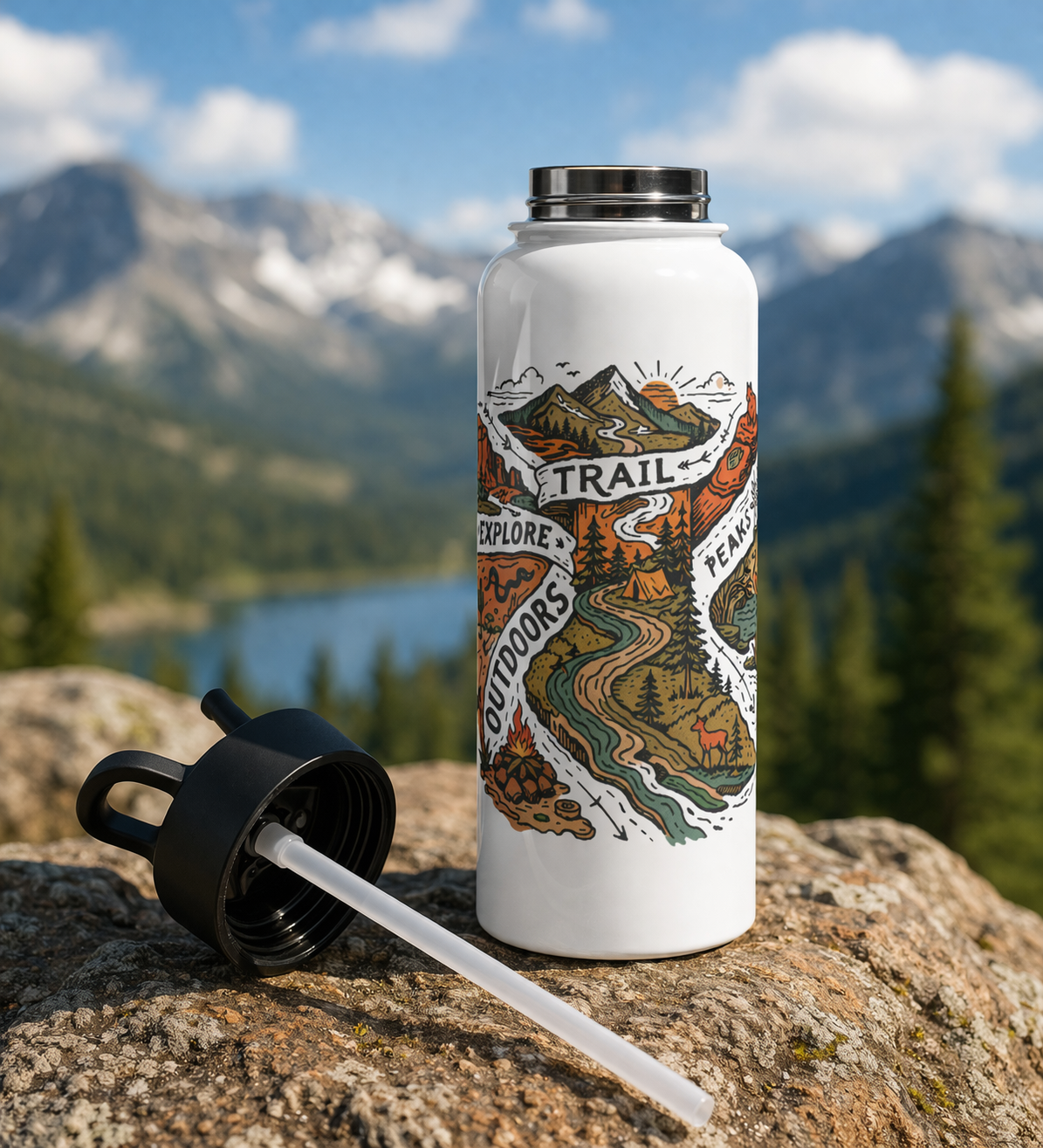 Stainless steel water bottle with a straw lid