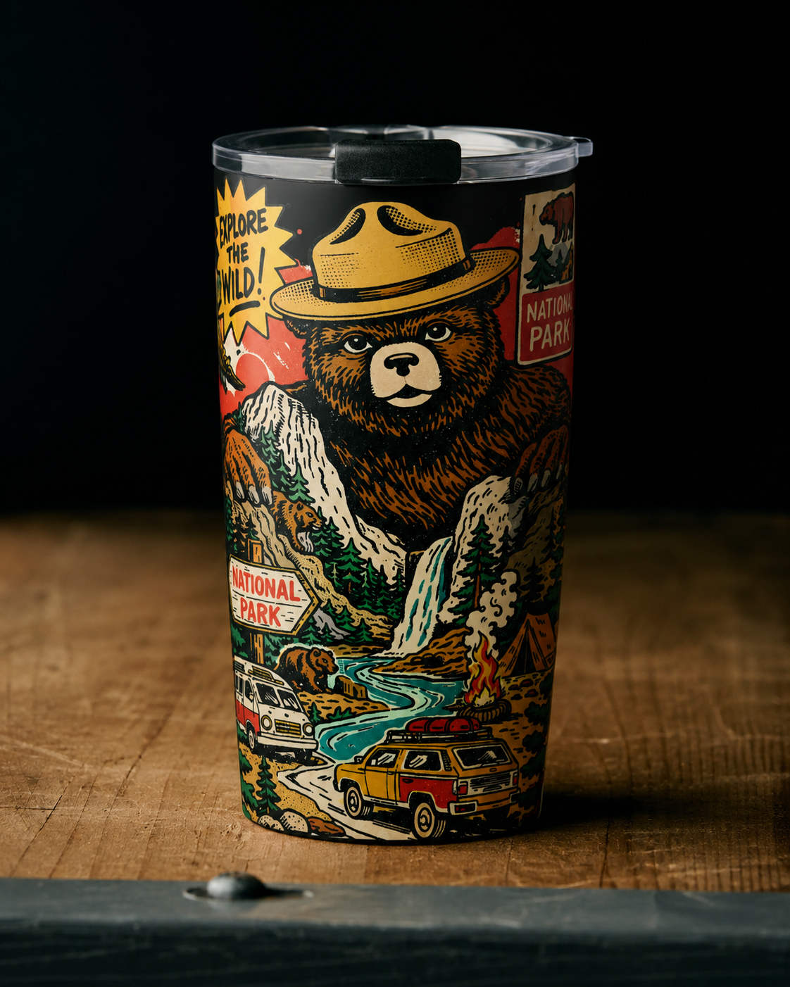 National Park Bear Graphic stainless steel tumbler