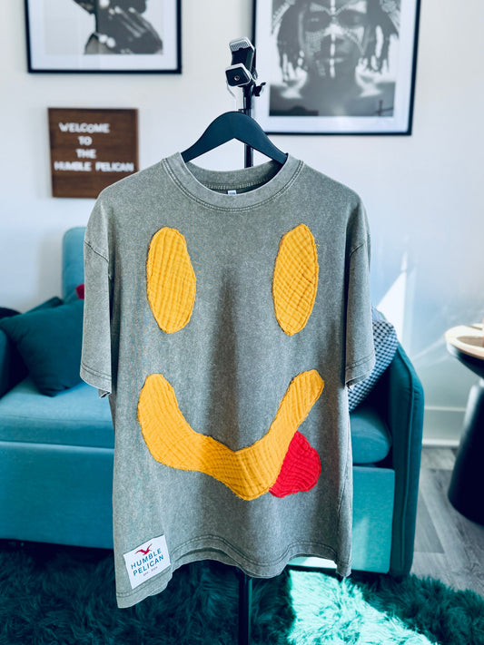 Handmade Smiley Face Patch Shirt - Green