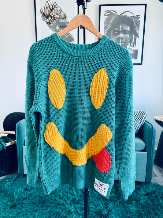 Handmade Smiley Face Sweater (green) - Unisex