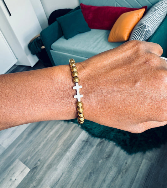 Gold Angel - dbl crossed stretch bracelet