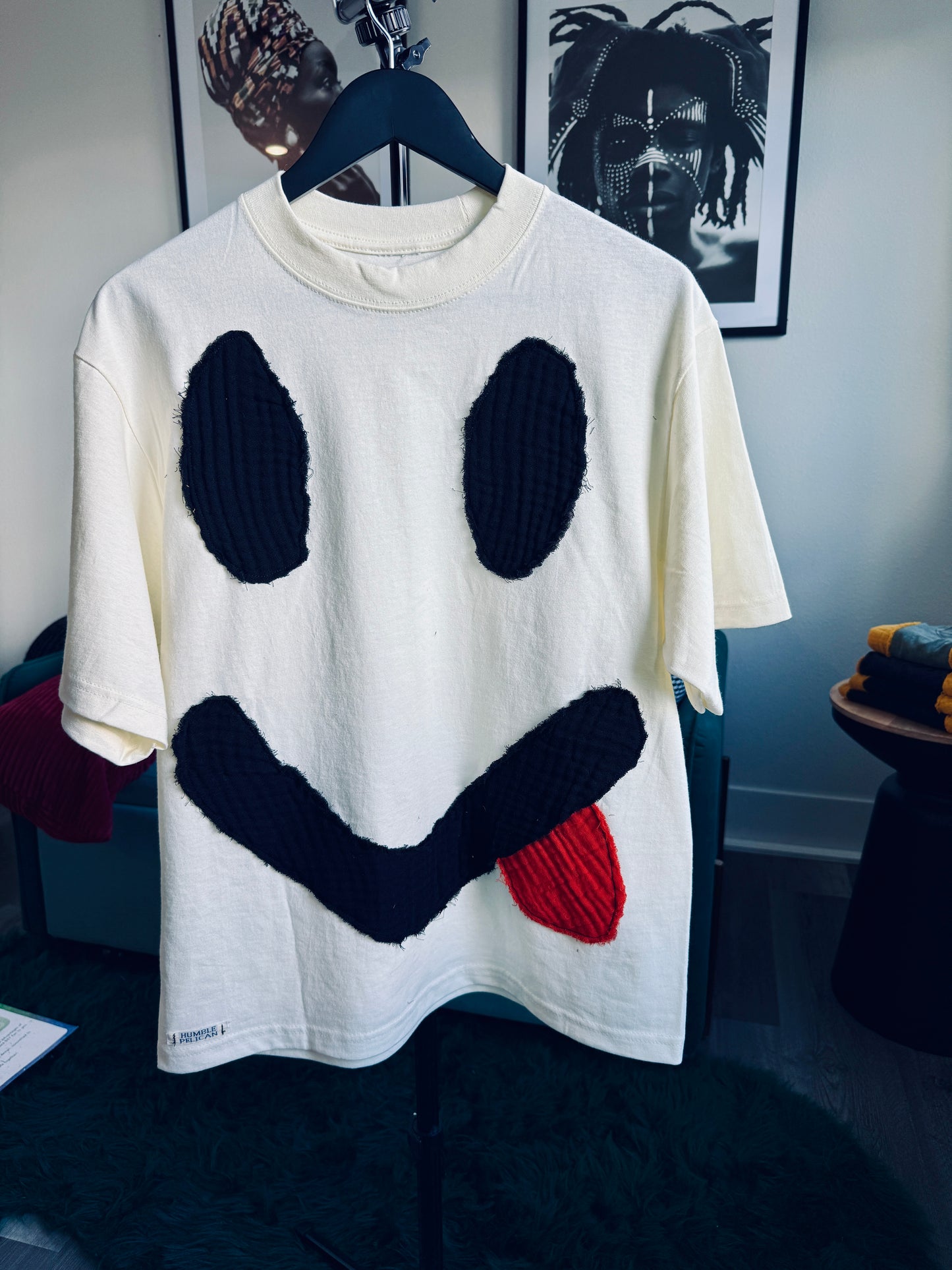 Handmade Smiley Face  Shirt (cream)