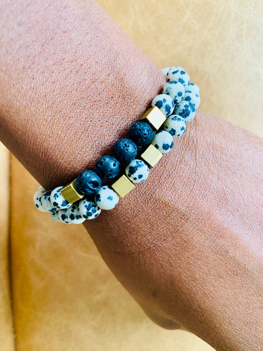 Dalmation Pair stretch beaded bracelet
